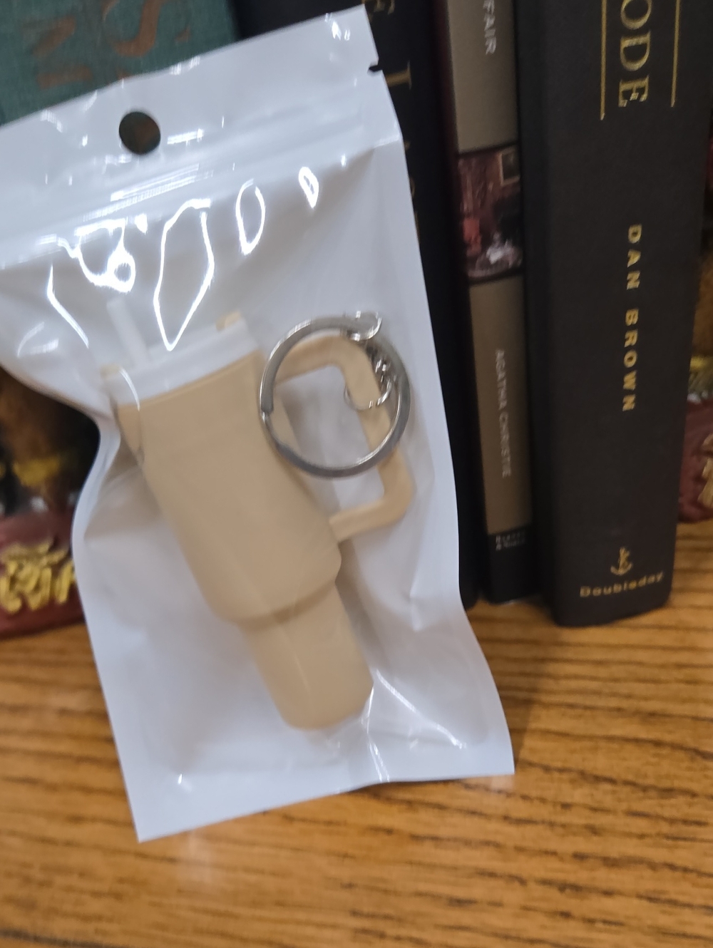Tan Silicone Travel Mug Keychain